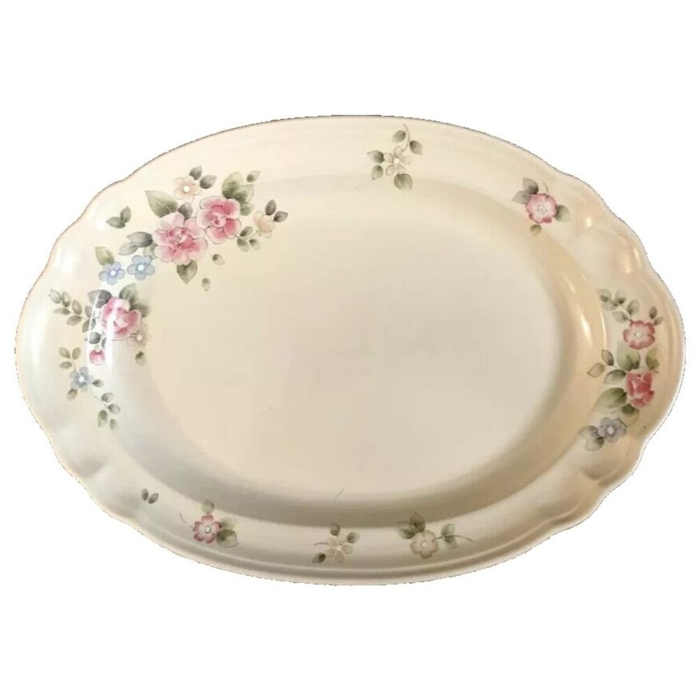 Pfaltzgraff Tea Rose Oval Serving Platter Dish 14.75" x 10.5" Floral Vintage 80s